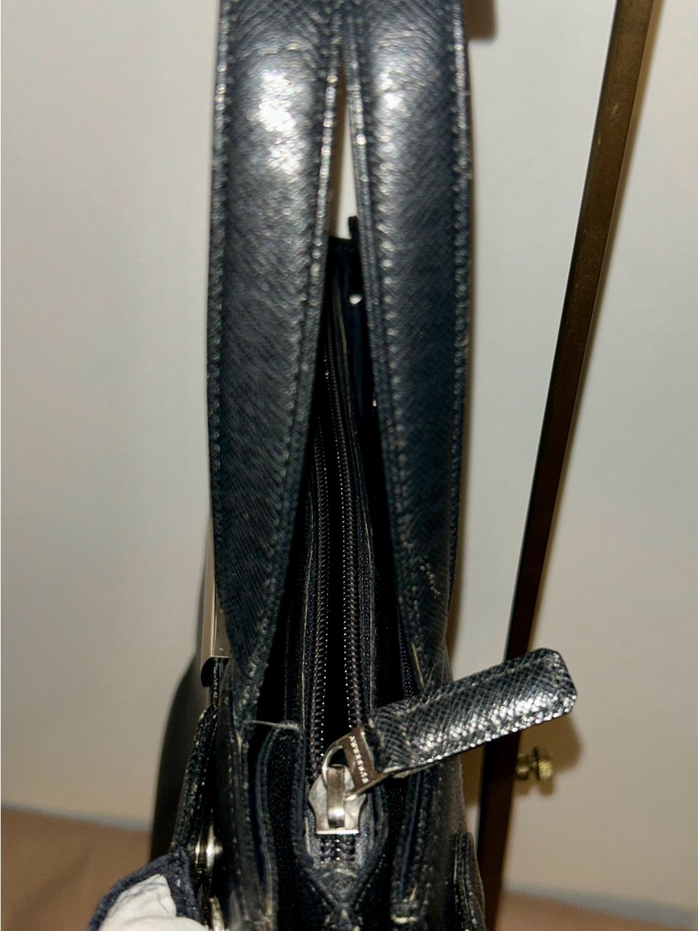 Burberry London LTD Black Leather Belted Tote Bag with Burberry Handkerchief - Picture 6 of 13